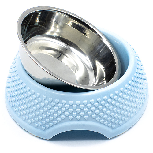 Comedero metal y caucho redondo para mascotas 18 cm Azul