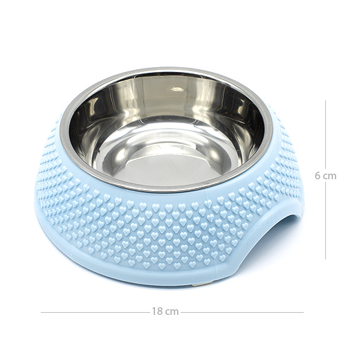 Comedero metal y caucho redondo para mascotas 18 cm Azul