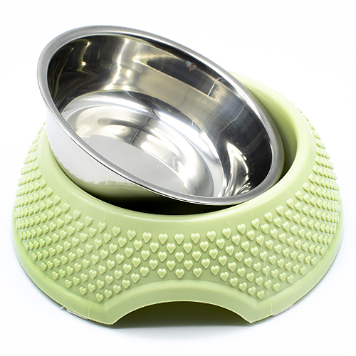Comedero metal y caucho redondo para mascotas 18 cm Verde