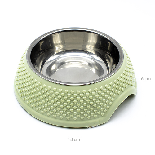 Comedero metal y caucho redondo para mascotas 18 cm Verde