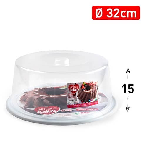 Bandeja pasteles tartera plastico 15 cm altura y diametro 34 cm Blanco