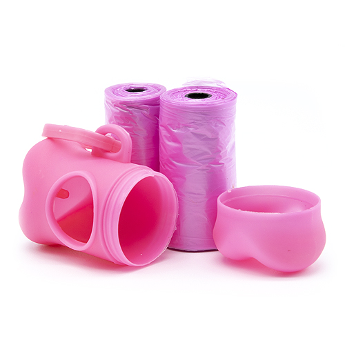 Dispensador de bolsas recoge cacas perro 15 bolsas  Rosa