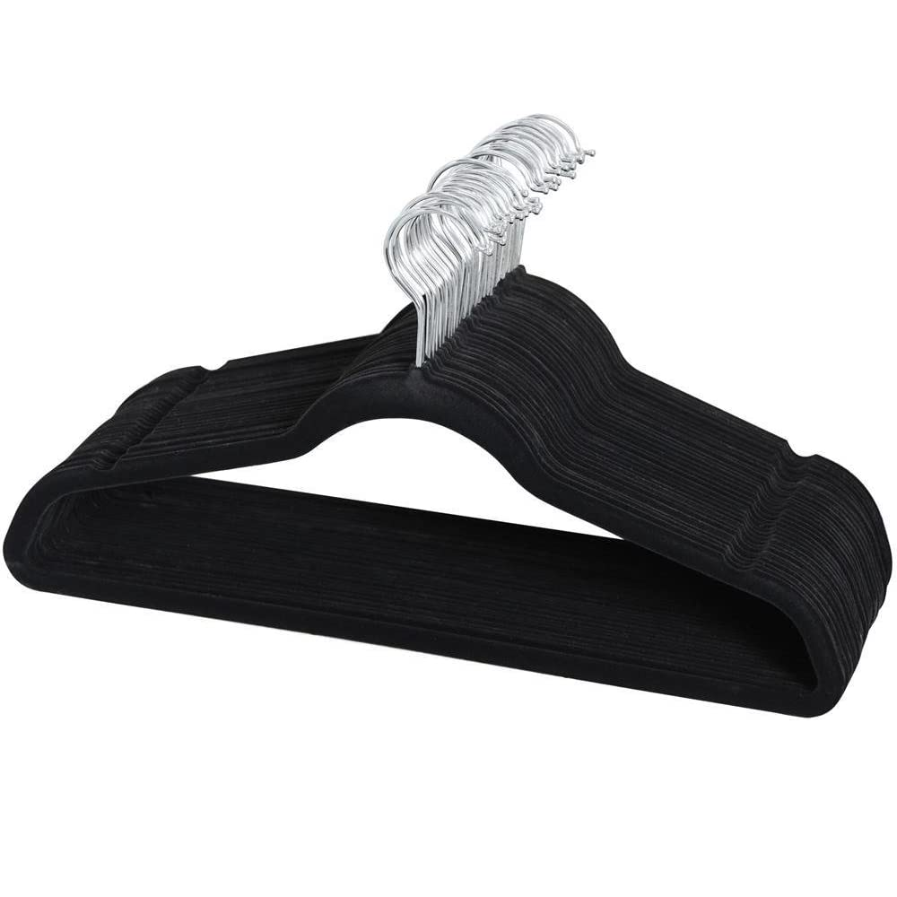 Pack 12 perchas de Terciopelo organizador con barra pantalon  Negro