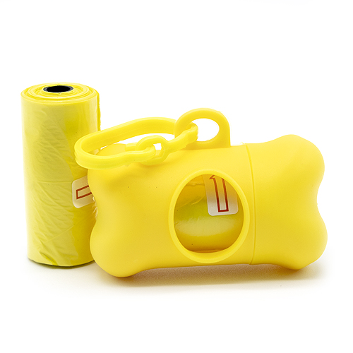 Dispensador de bolsas recoge cacas perro 15 bolsas  Amarillo
