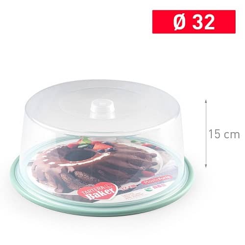 Bandeja pasteles tartera plastico 15 cm altura y diametro 34 cm Verde claro