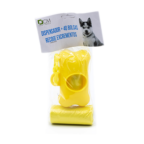 Dispensador de bolsas recoge cacas perro 15 bolsas  Amarillo