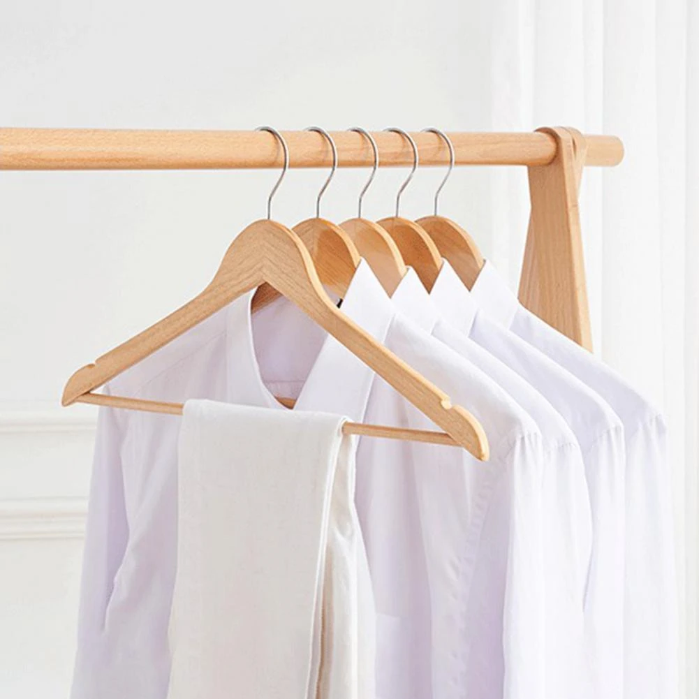 Pack 3 perchas de madera organizador con barra pantalon  Beige