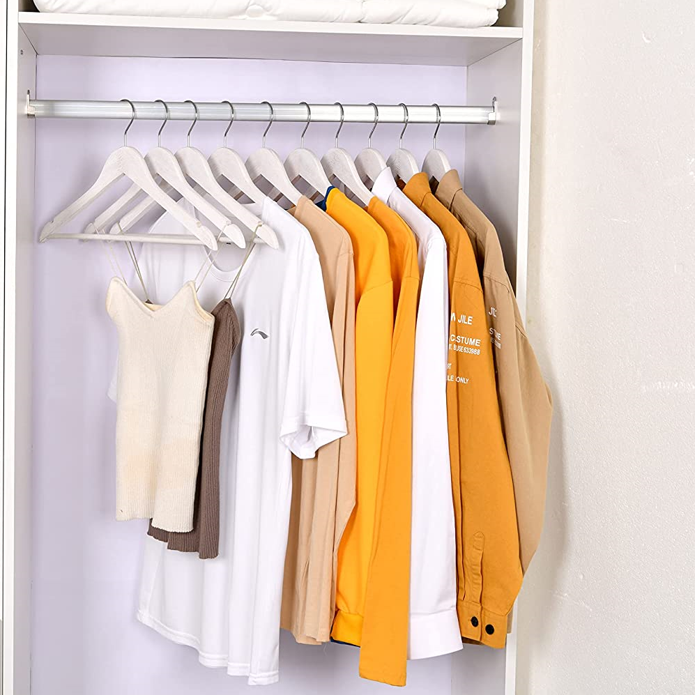 Pack 3 perchas de madera organizador con barra pantalon  Blanco
