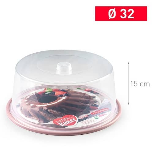 Bandeja pasteles tartera plastico 15 cm altura y diametro 34 cm Rosa claro