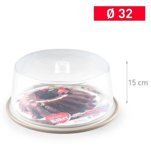 Bandeja pasteles tartera plastico 15 cm altura y diametro 34 cm Beige