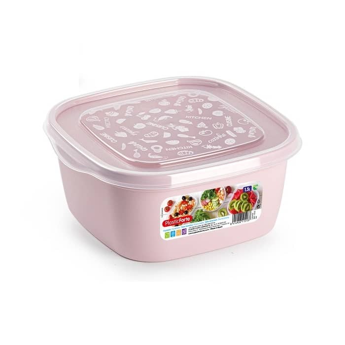 Fiambrera cuadrada almacenamiento de alimento 1.5 Litros Rosa claro