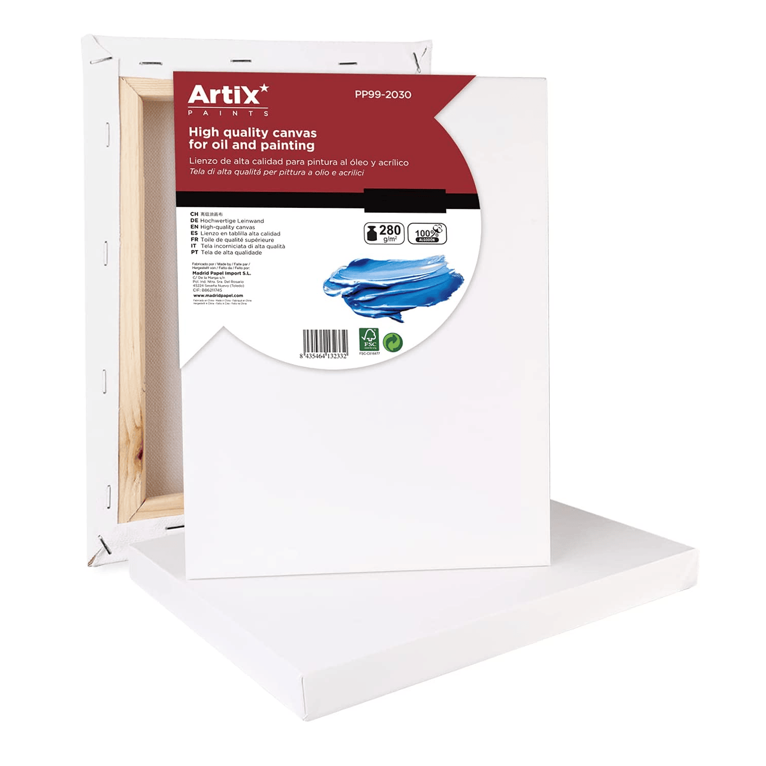 Lienzo blanco para pintar 40 x 50 cm, 100% algodón, grosor 1,5 cm, válido  para todo tipo de pinturas: acrílica, óleo, acuarela