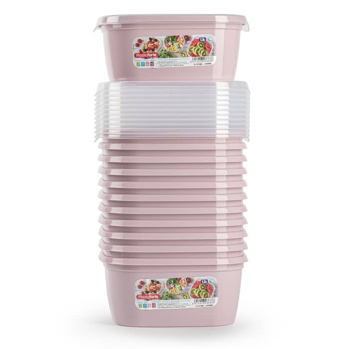 Fiambrera cuadrada almacenamiento de alimento 1.5 Litros Rosa claro