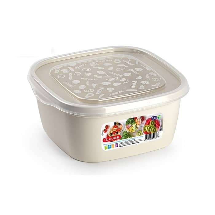 Fiambrera cuadrada almacenamiento de alimento 1.5 Litros Beige
