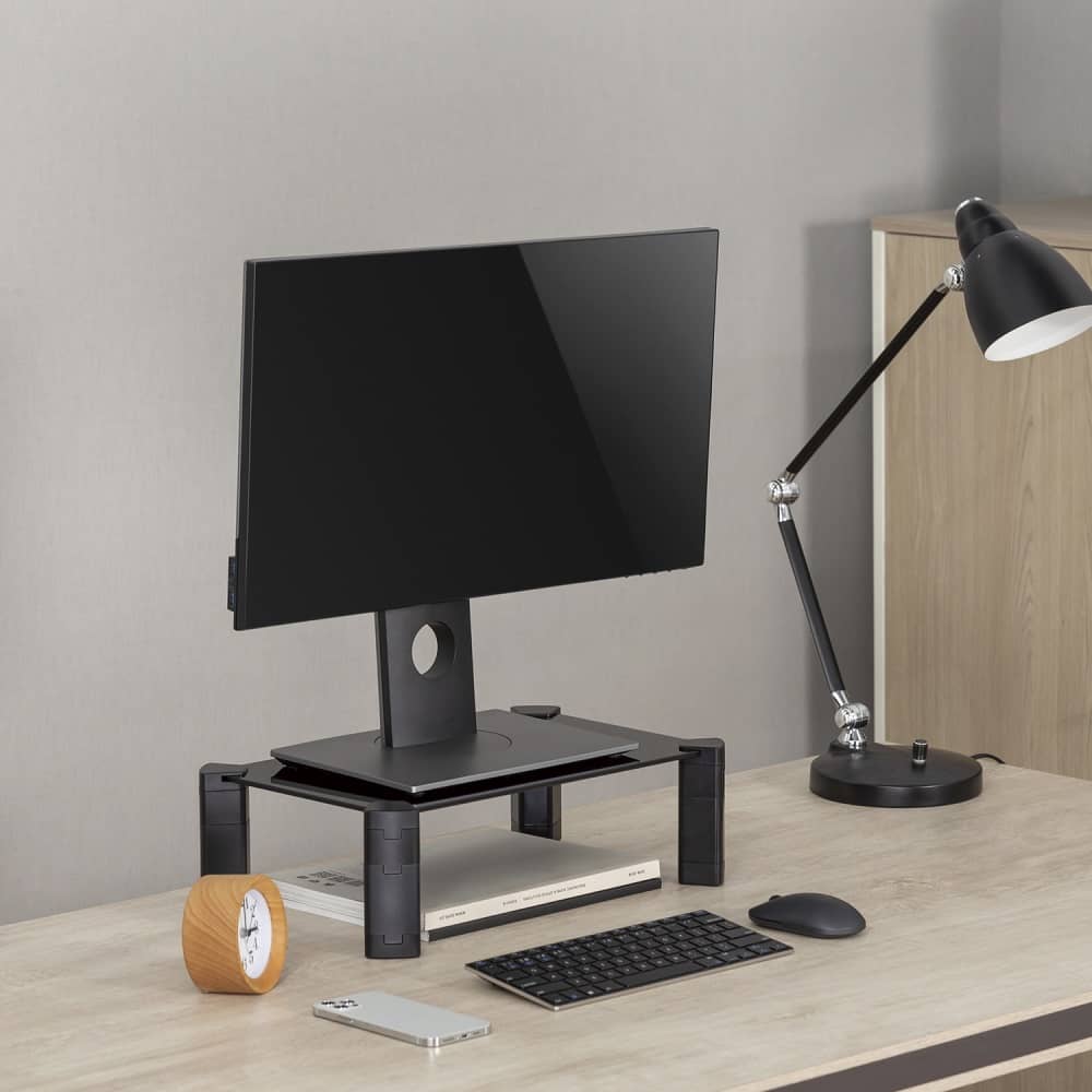 Soporte Elevador Cristal para Monitor y Portatil  Negro