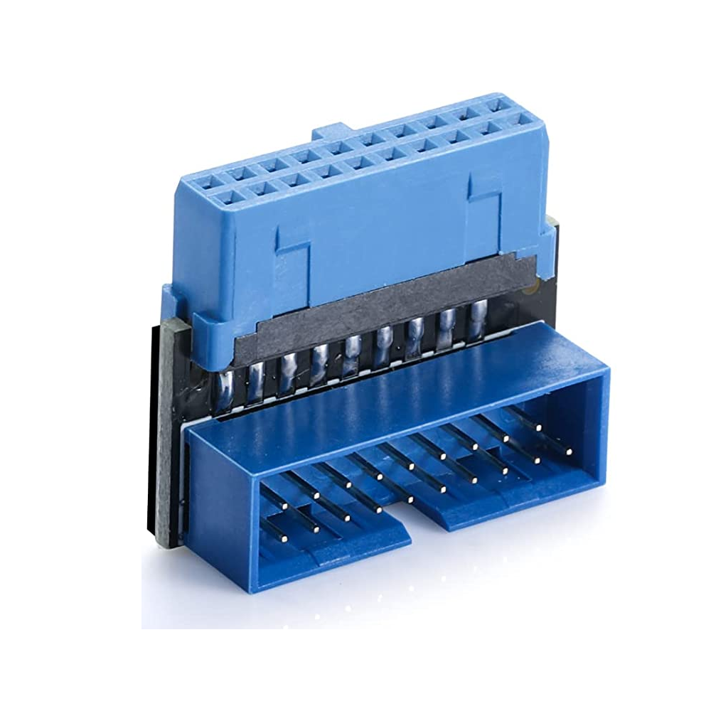 Adaptador USB 3.0 acodado angulo arriba 20 pines  Azul