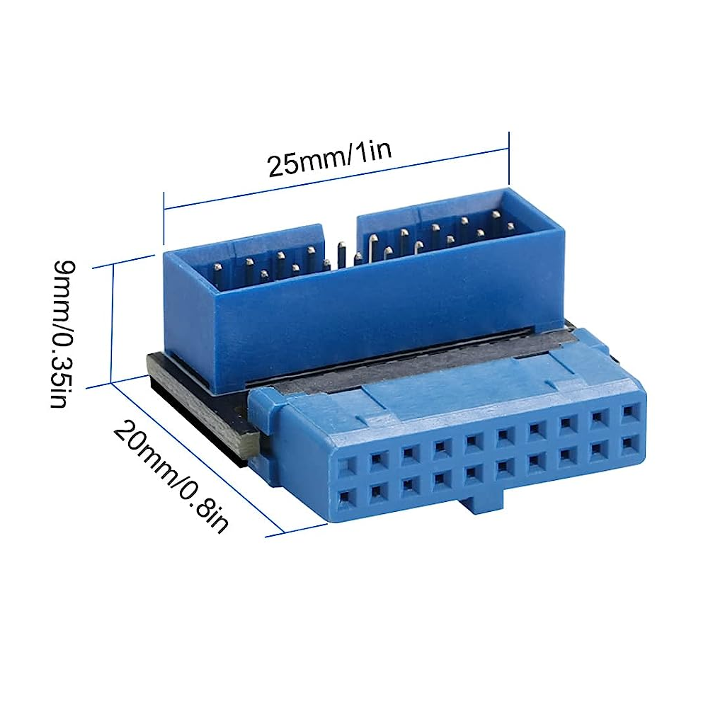 Adaptador USB 3.0 acodado angulo arriba 20 pines  Azul