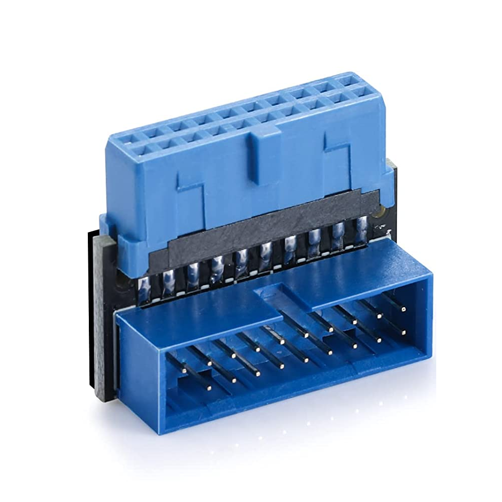 Adaptador USB 3.0 acodado angulo abajo 20 pines  Azul