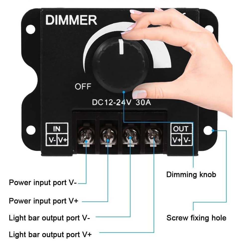 Regulador de intensidad de luz 12V, 24V, negro