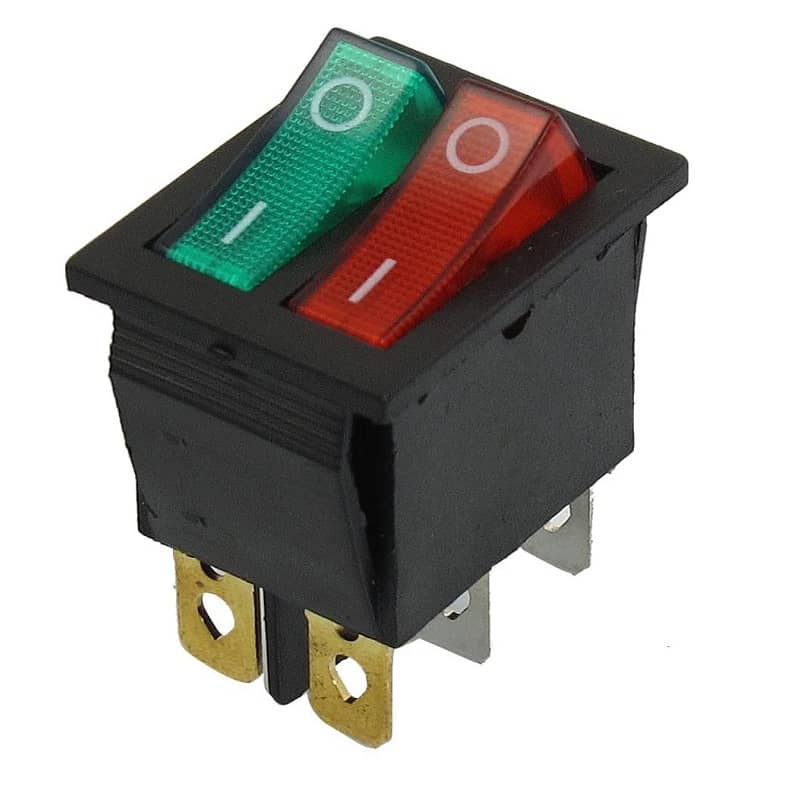 Interruptor doble basculante ON-OFF SPST 6 vias  verde-rojo 16 A