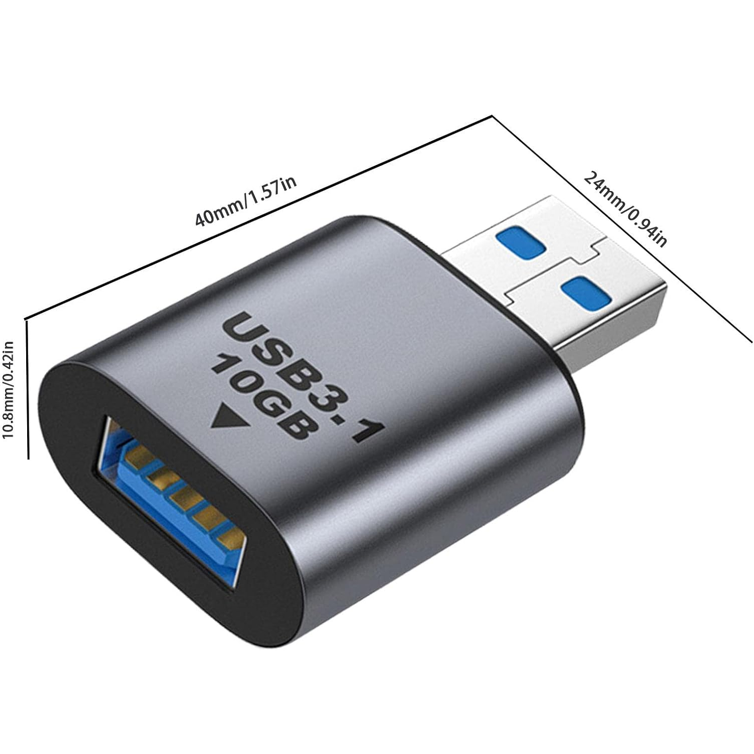 Adaptador USB A Hembra a USB A Macho Aluminio 3.1  Plateado