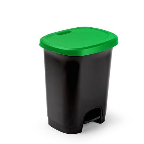 Cubo basura plastico apertura pedal 27 Litros Negro-Verde