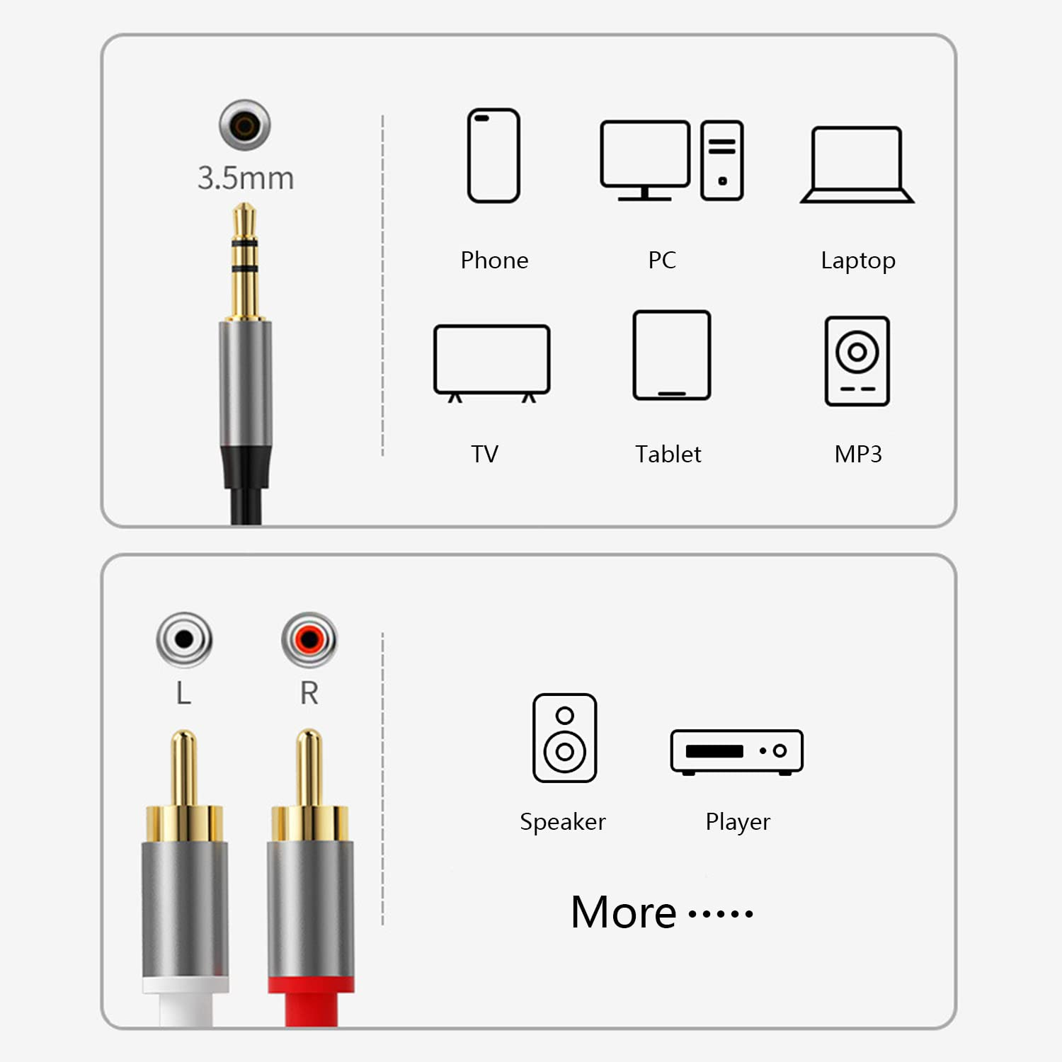Cable audio estereo jack 3.5 macho - 2x RCA macho pro 5 M Negro