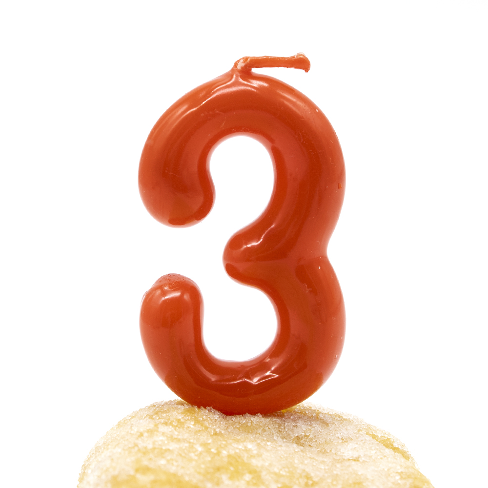 Numero 3 vela cumpleaños 6 cm Rojo