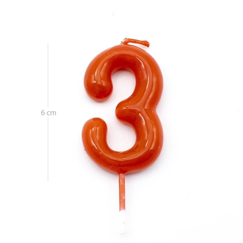 Numero 3 vela cumpleaños 6 cm Rojo