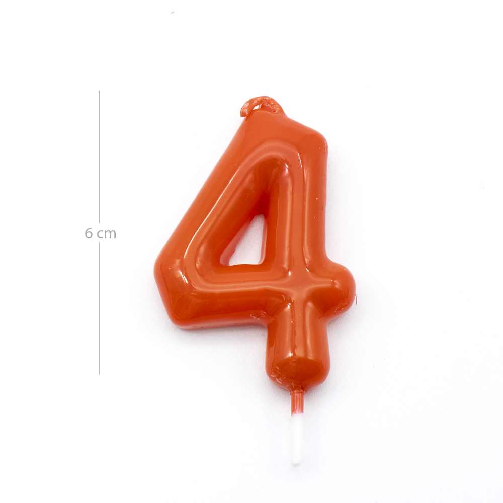 Numero 4 vela cumpleaños 6 cm Rojo