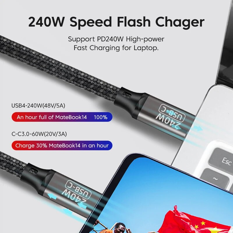 Cable USB C Macho a USB-C Macho PD3.1 240W 5A/48V 3 M Negro