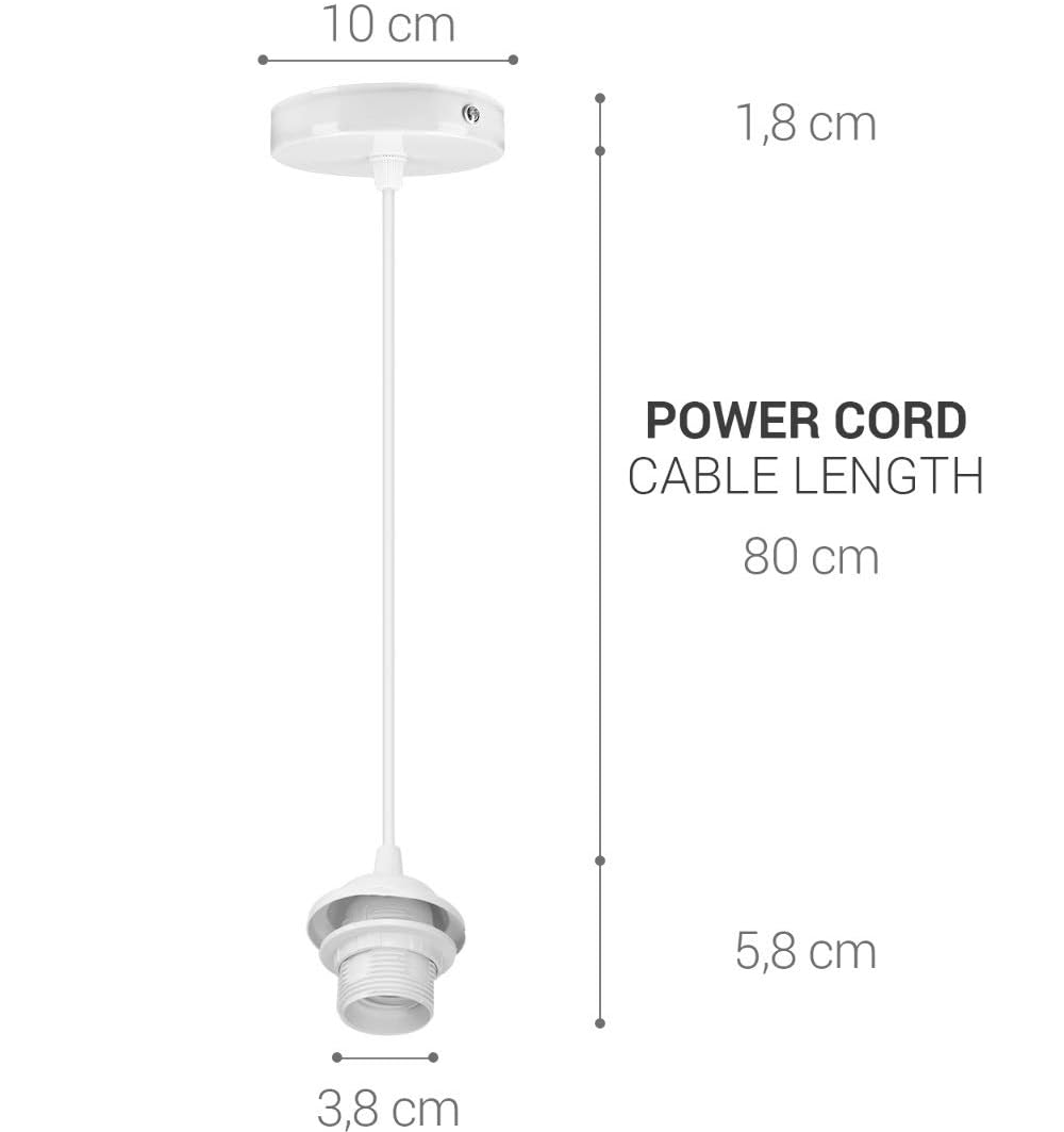 Portalámparas E27 con soporte de techo 80 cm Blanco