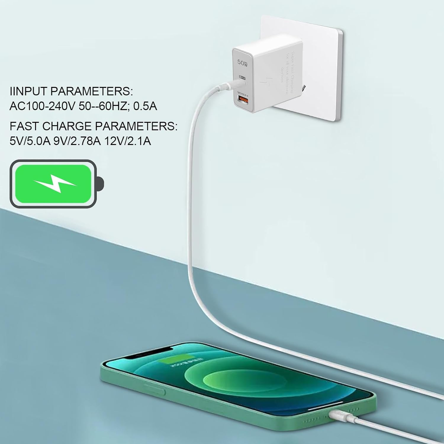 Cargador USB Doble PD carga rapida 45W  Blanco