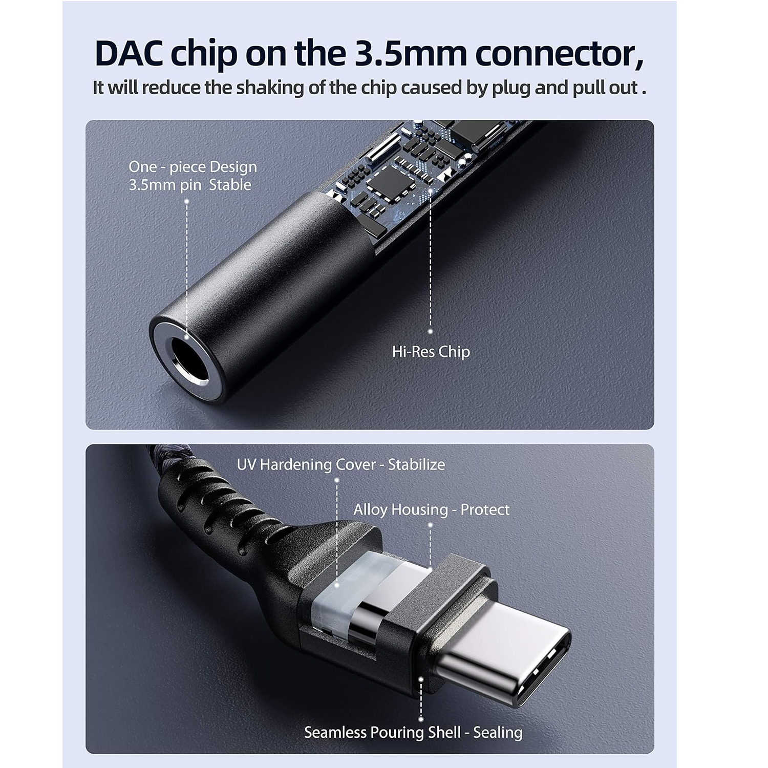 Adaptador USB C Jack Aux USB C con chip DAC  Negro