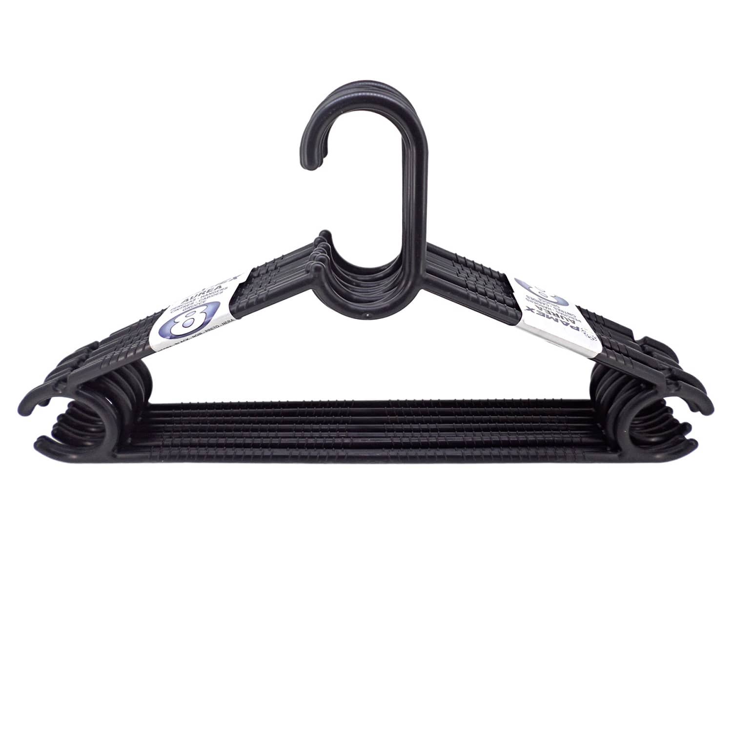 Pack 8 perchas de plastico organizador con barra pantalon  Negro