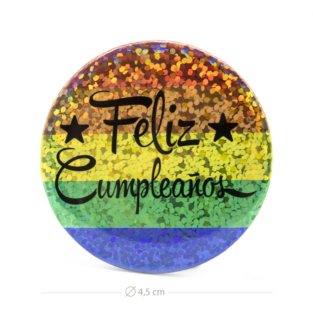 Chapa feliz cumpleaños (6 uds) 45 mm Multicolor