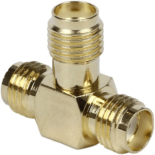 Adaptador triple T SMA hembra  Dorado
