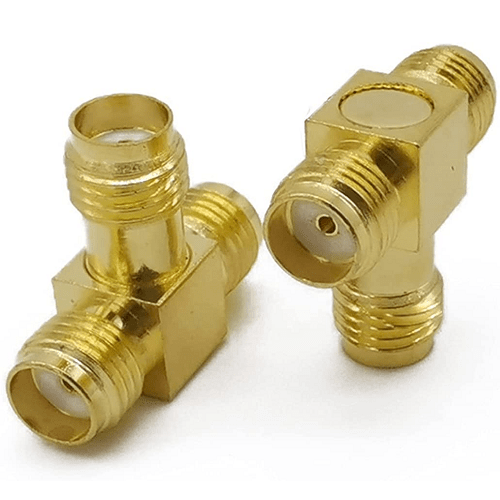 Adaptador triple T SMA hembra  Dorado