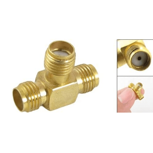 Adaptador triple T SMA hembra  Dorado