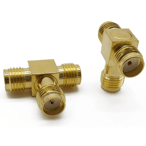 Adaptador triple T SMA hembra  Dorado