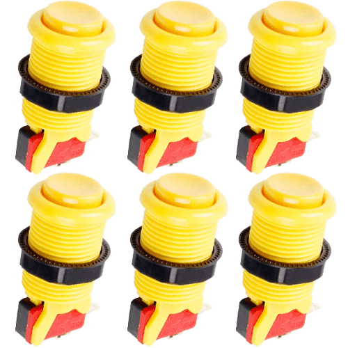Boton americano arcade con microinterruptor (6 uds)  Amarillo