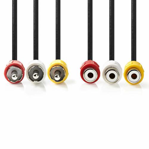 Cable AV 3x RCA macho-hembra 5 M Negro