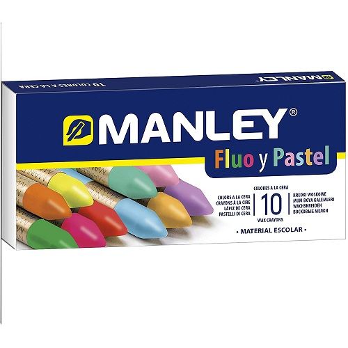 Caja 10 cera blanda de Colores fluo y pastel Manley  Multicolor