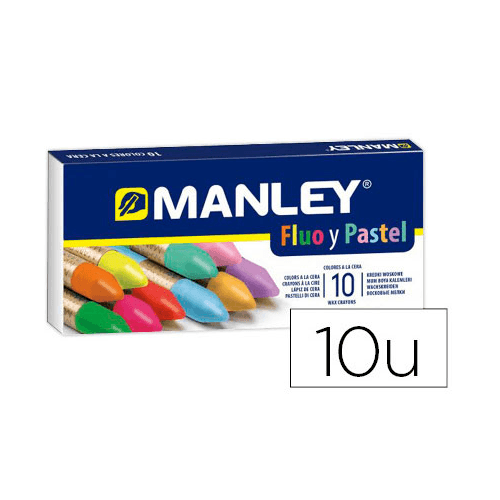Caja 10 cera blanda de Colores fluo y pastel Manley  Multicolor