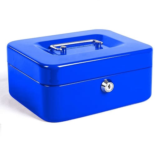 Caja fuerte metalica portatil caudales pequeña Azul