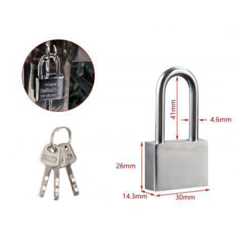 Candado arco largo de laton macizo con llave 30 mm Plateado