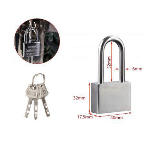 Candado arco largo de laton macizo con llave 40 mm Plateado
