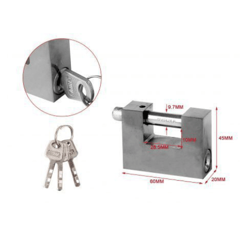 Candado rectangular seguridad de laton macizo con llave 60 mm Plateado