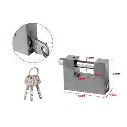 Candado rectangular seguridad de laton macizo con llave 80 mm Plateado