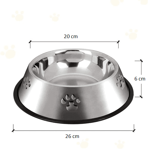 Comedero metal redondo para mascotas 26 cm Plateado